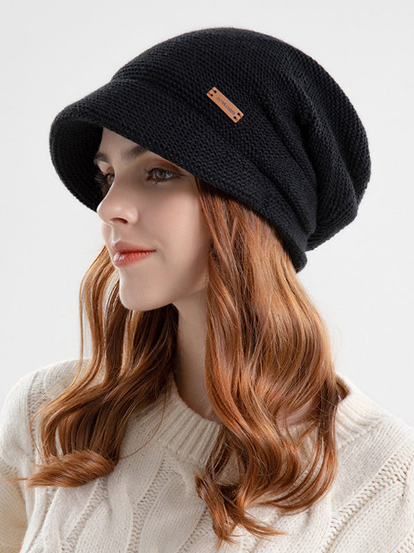 Flat Brim Solid Color Split-Joint Hats Knitted Hats