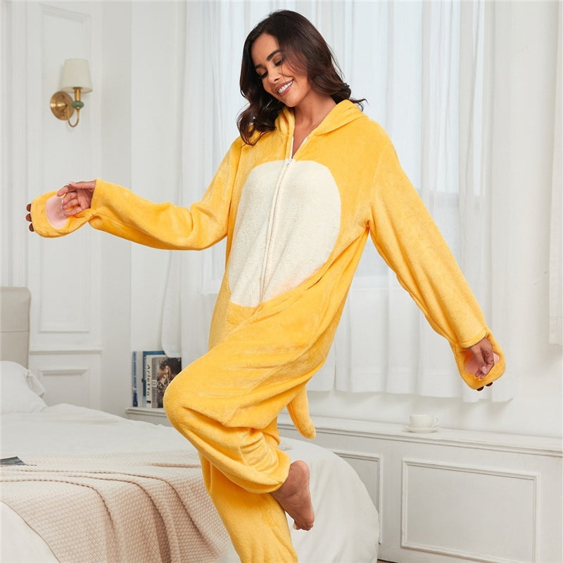 Women Cartoon Cute Milk Dragon Zipper Hooded One-Piece Home Pajamas