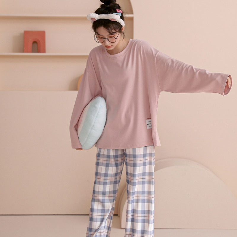 Women Fashion Casual Spring And Autumn Printed Round Neck Long Sleeve T-Shirt Loose Pants Pajamas Set