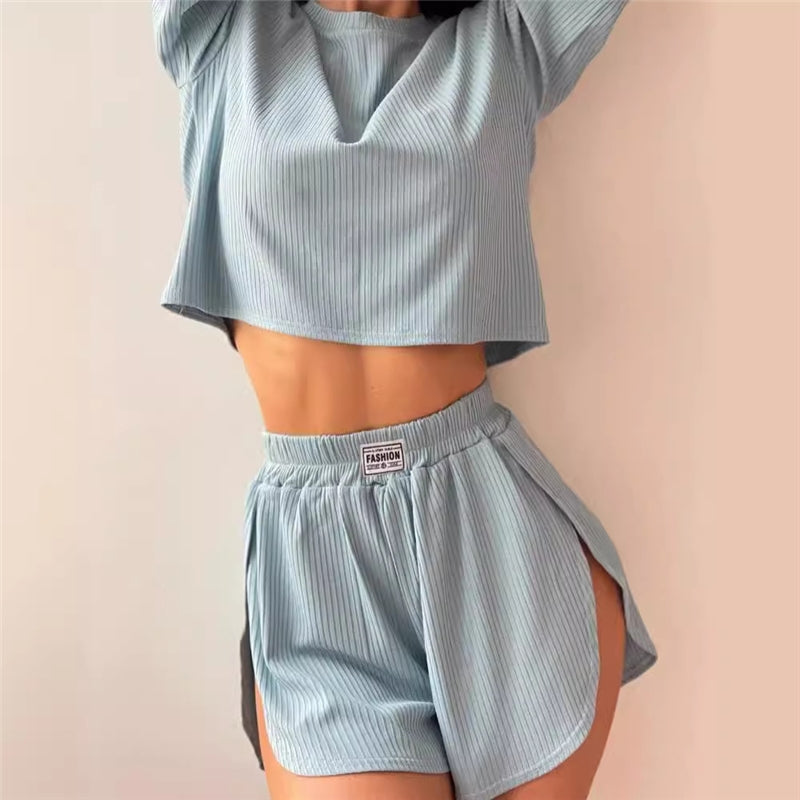 Casual Women Two-Piece Solid Color Pajamas