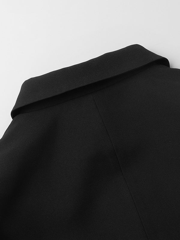 Solid Color Split-Joint Lapel Long Sleeves Blazer Suits + Pleated Mini Skirts Two Pieces Set