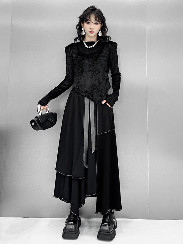 A-Line Irregularity Contrast Color Split-Joint Skirts Bottoms