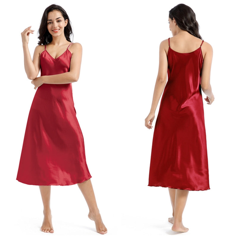 Women Sexy Solid Color Sling Nightgown