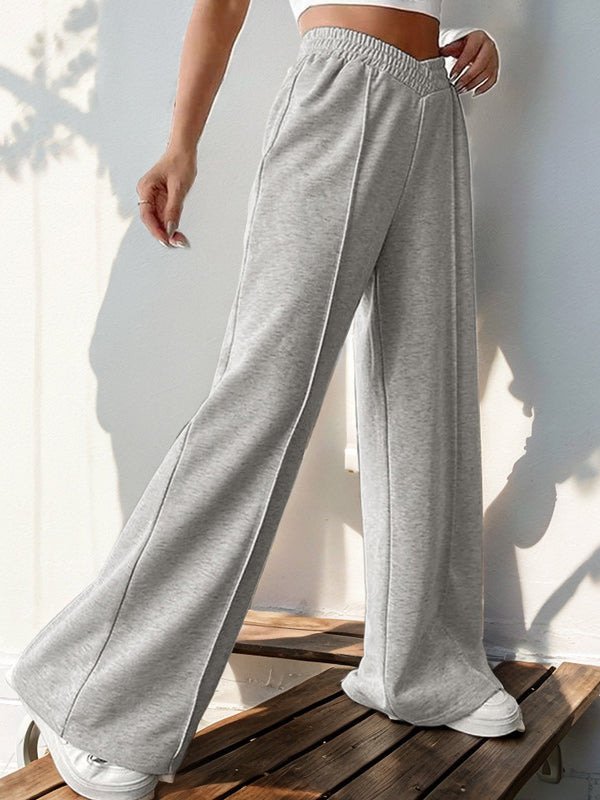 High Waisted Loose Elasticity Solid Color Pants Trousers