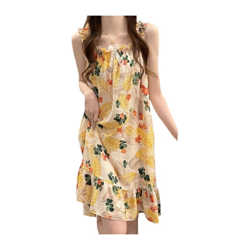 Women Fashion Floral Print Loose Nightgown