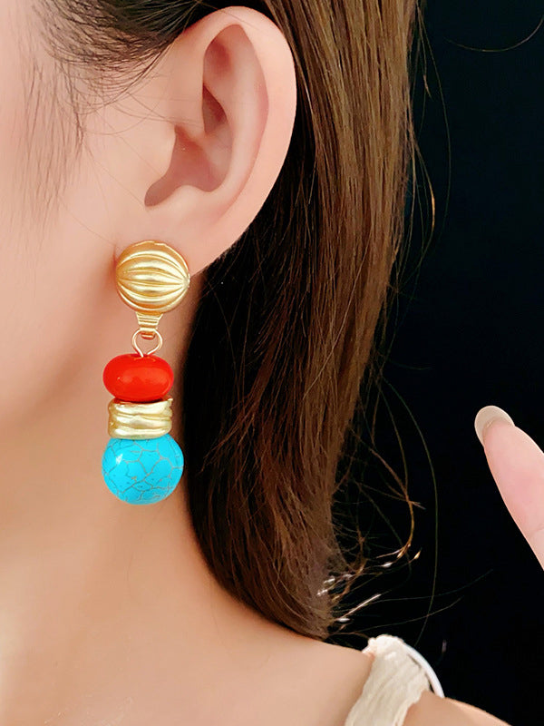 Contrast Color Geometric Drop Earrings