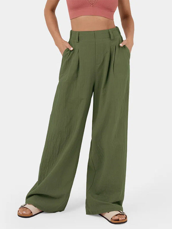 Loose Wide Leg Pleated Solid Color Split-Joint Pants Trousers
