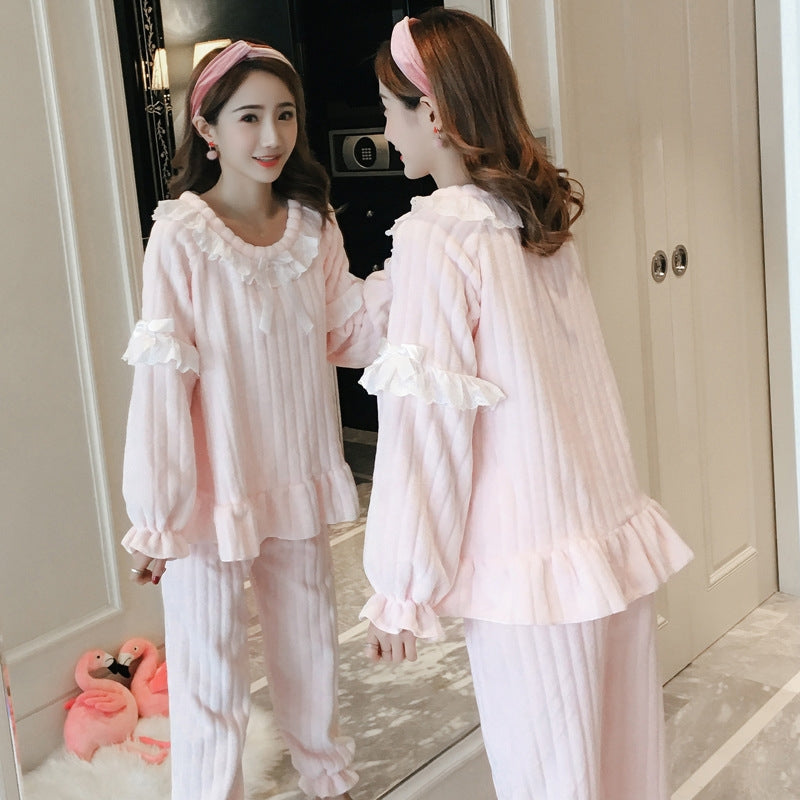 Winter Women Coral Fleece Pajamas Two-Piece Set