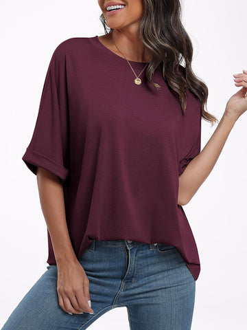 Raglan Sleeve Solid Color Split-Joint Round-Neck T-Shirts