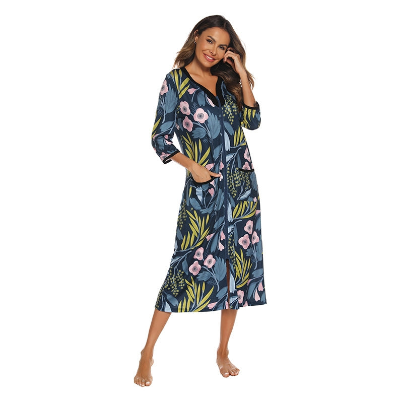 Women Fashion Floral Print Zip Pajamas