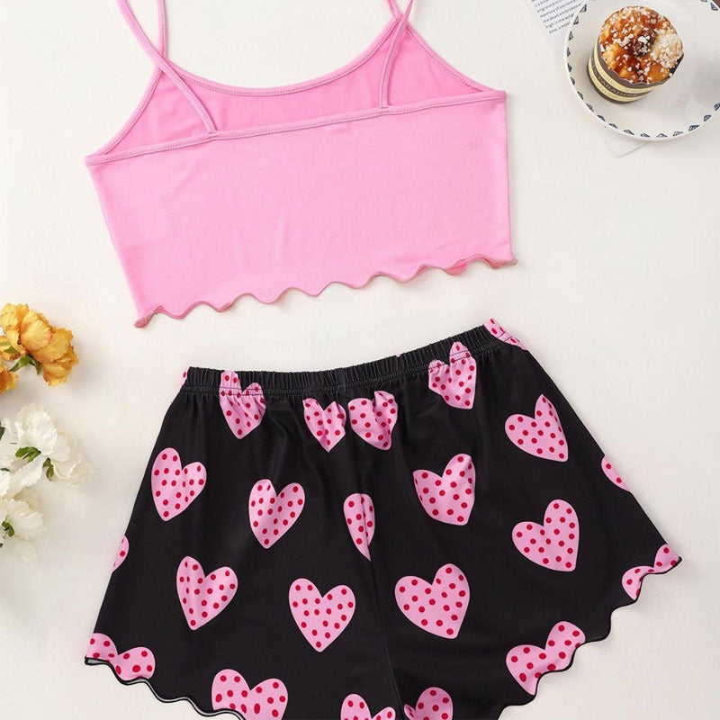 Women Fashion Heart Print Pajamas Two-Piece Set