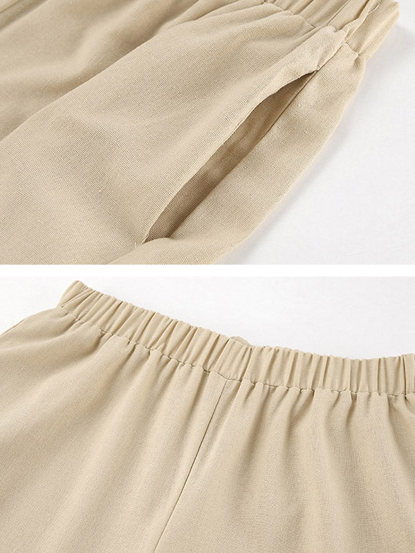 Loose Elasticity Solid Color Split-Joint Round-Neck Vest + High Waisted Split-Side Pants Two Pieces Set