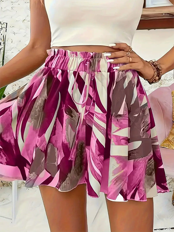 High Waisted Loose Drawstring Elasticity Printed Split-Joint Shorts