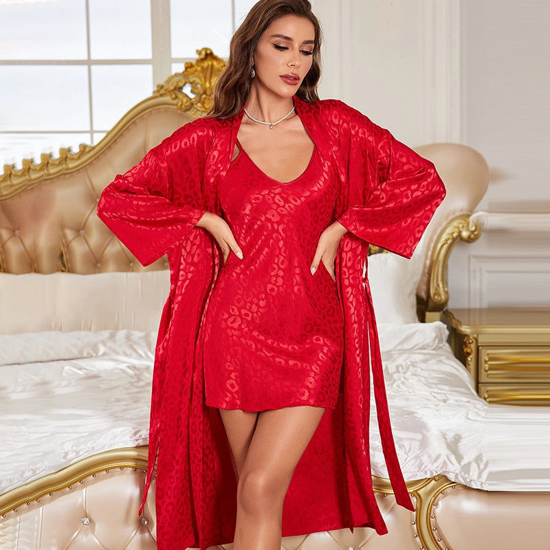 Women Sexy Printed Silk Pajamas Two-Piece Set