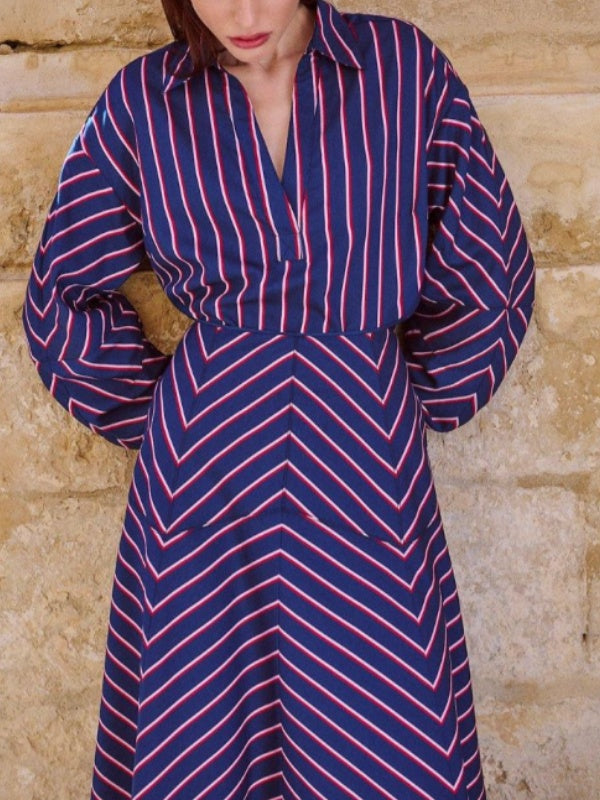 Long Sleeves Loose Striped Lapel Blouses&shirts Tops