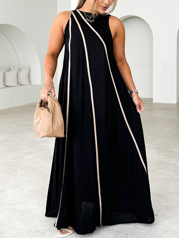 A-Line Loose Split-Joint Round-Neck Maxi Dresses