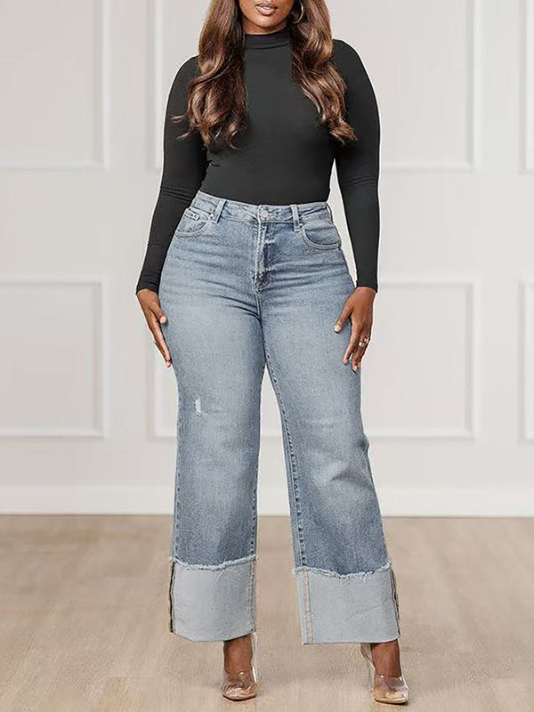 High Waisted Split-Joint Jean Pants Bottoms
