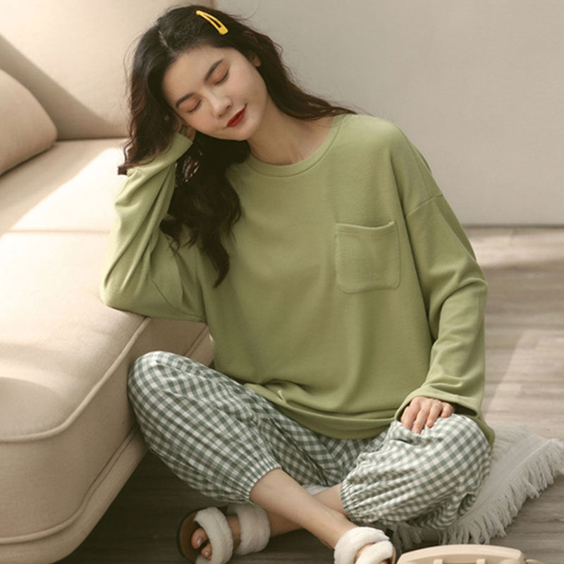 Women Fashion Casual Spring And Autumn Printed Round Neck Long Sleeve T-Shirt Loose Pants Pajamas Set