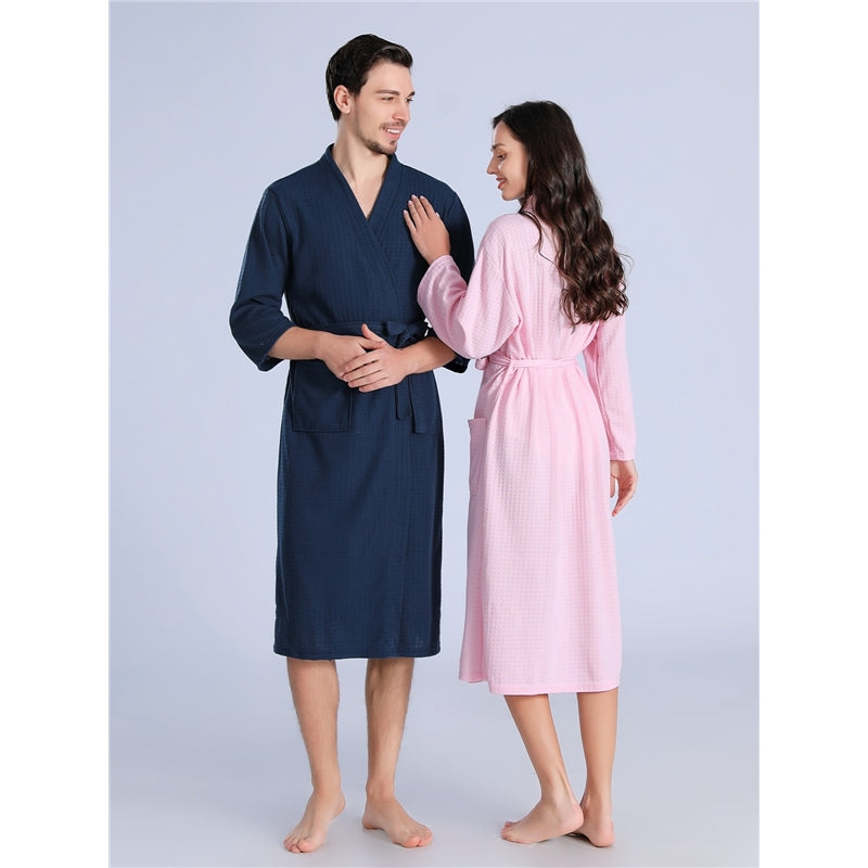 Fashion Casual Solid Color Waffle Thin Long-Sleeve Lace-Up Pajamas