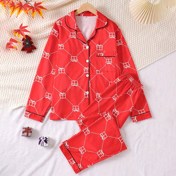 Christmas Women Fashion Printed Loose Pajamas Two-Piece Set