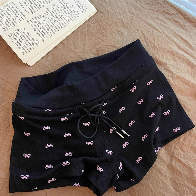 Women Fashion Sexy Bowknot Printed Camisole Slim-Fit Shorts Pajamas Two-Piece Set
