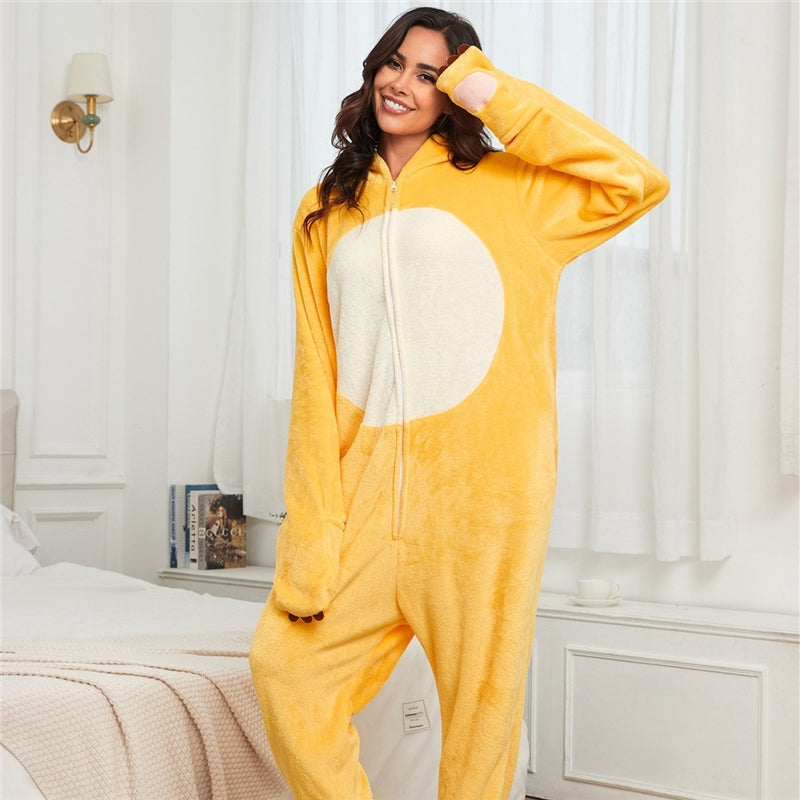 Women Cartoon Cute Milk Dragon Zipper Hooded One-Piece Home Pajamas