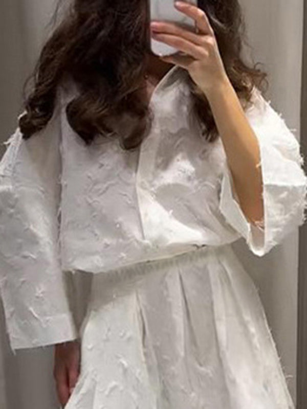 Long Sleeves Loose Solid Color Split-Joint Lapel Blouses&Shirts Tops