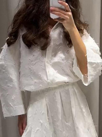 Long Sleeves Loose Solid Color Split-Joint Lapel Blouses&Shirts Tops