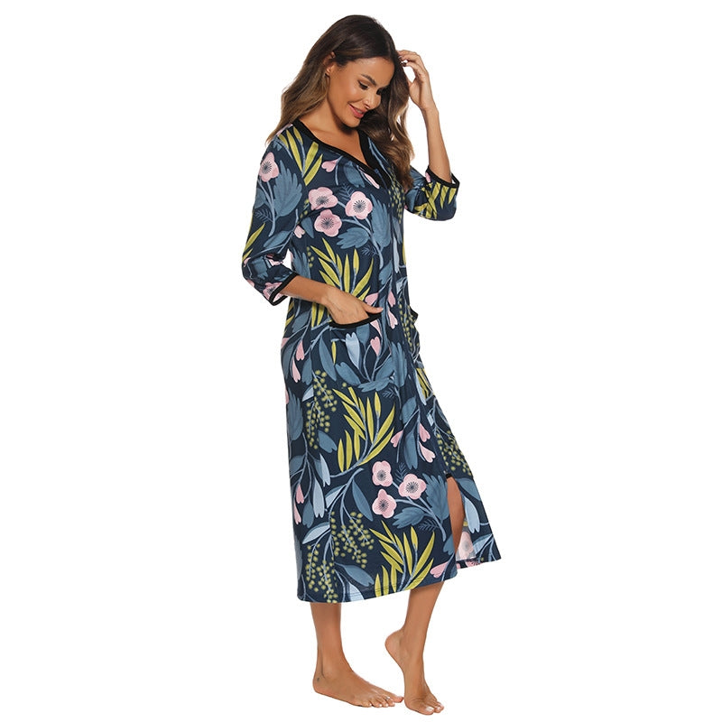 Women Fashion Floral Print Zip Pajamas
