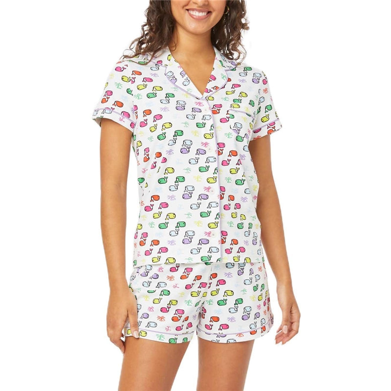 Women Fashion Casual Print Short-Sleeve Top Loose Shorts Pajamas Two-Piece Set