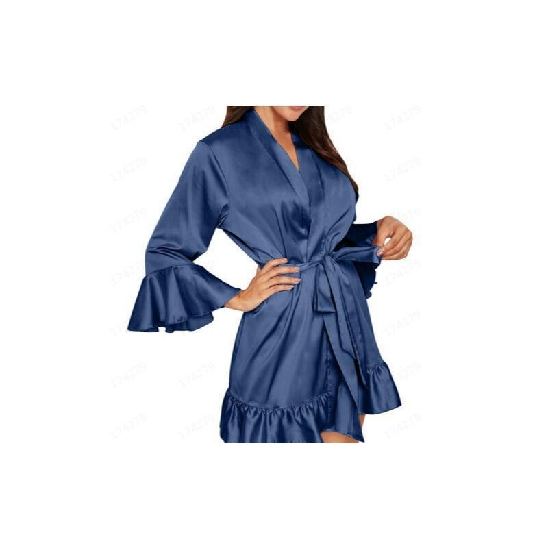 Women Sexy Bathrobe Morning Gown Satin Nightgown