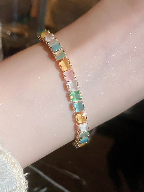 Adjustable Contrast Color Geometric Rhine Stones Bracelet Accessories