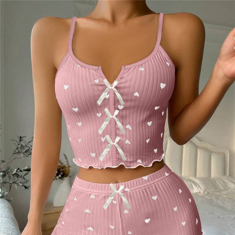 Women Fashion Heart Print Pajamas Two-Piece Set