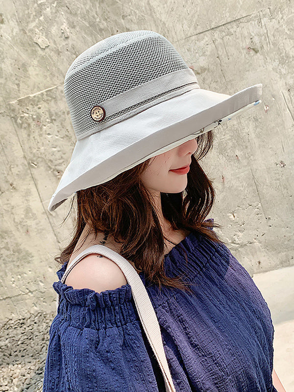 Hollow Lace-Up Printed Split-Joint Sun Hat