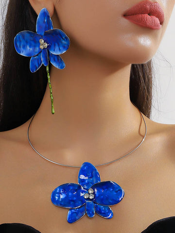 Flower Shape Shiny Split-Joint Earrings Accessories + Necklaces Accessories Three Pieces
