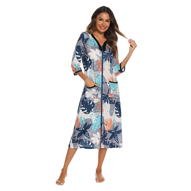 Women Fashion Floral Print Zip Pajamas
