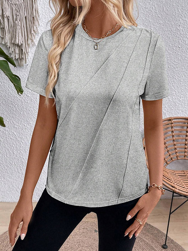 Loose Short Sleeves Solid Color Round-Neck T-Shirts Tops