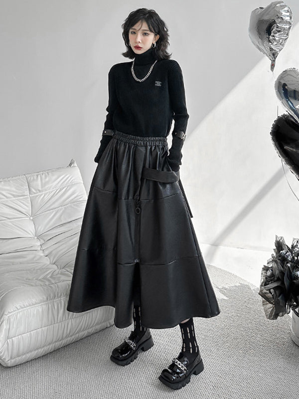 A-Line Hipster Solid Color Split-Joint Zipper Skirts Bottoms