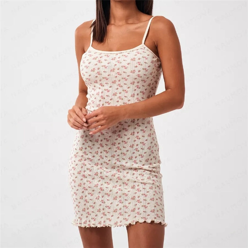 Women Fashion Sexy Floral Printed Spaghetti Strap Tight Pajamas