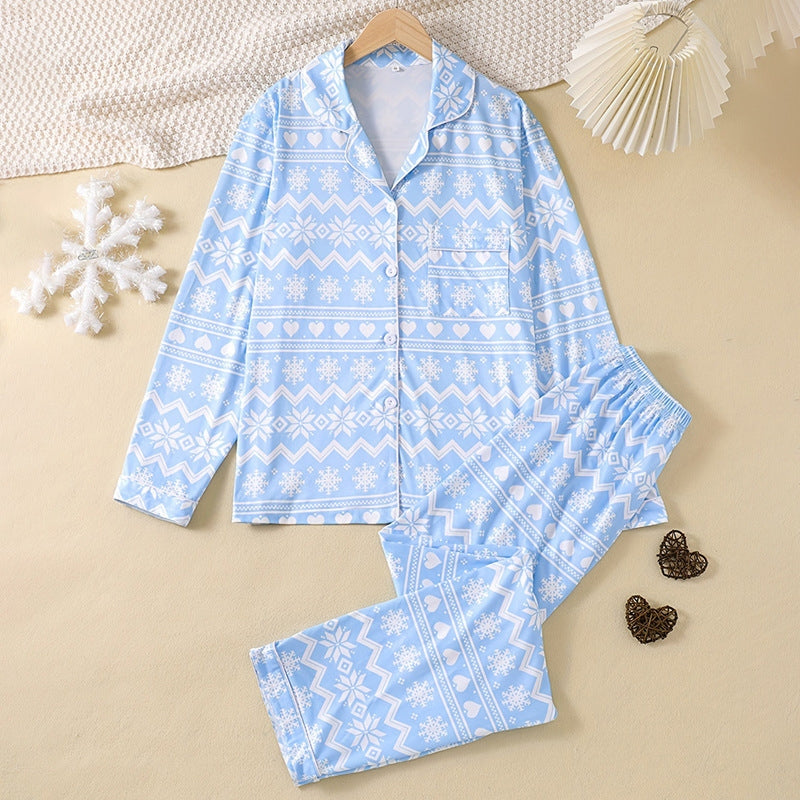 Women Fashion Snowflake Print Pajamas Two-Piece Set