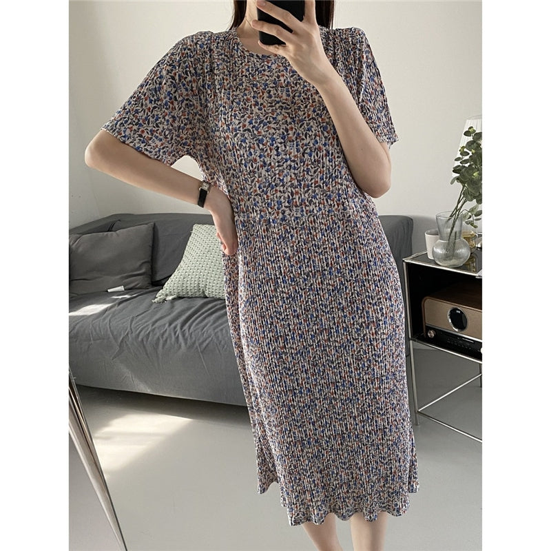 Women Fashion Casual Floral Printed Short Sleeve Loose Dress Pajamas