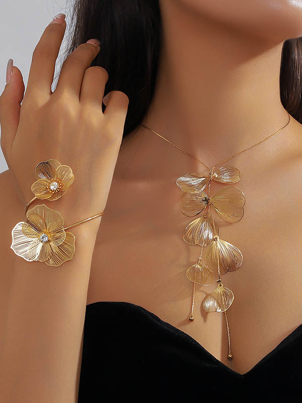 Flower Shape Hollow Solid Color Bracelet Accessories + Necklaces Accessories Two Pieces