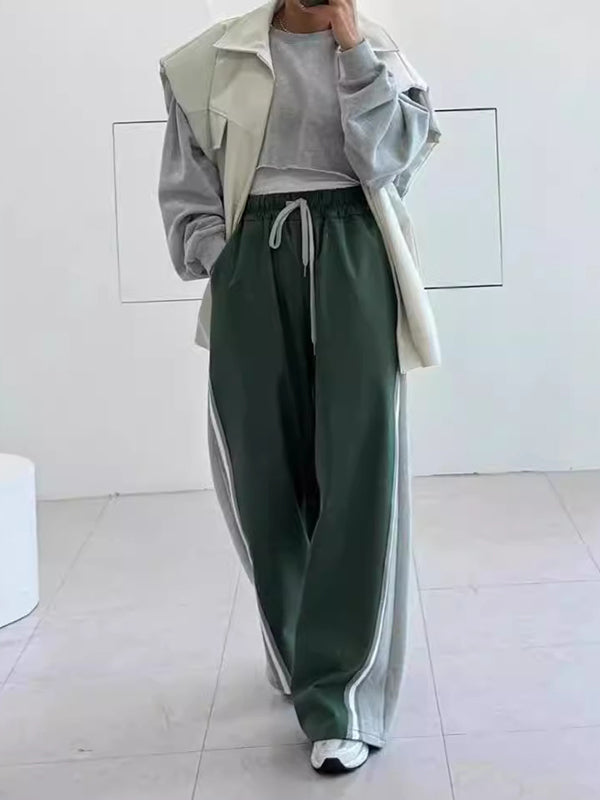 High Waisted Loose Drawstring Elasticity Split-Joint Pants Trousers