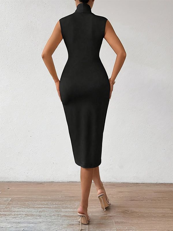A-Line Bodycon Solid Color V-Neck Midi Dresses