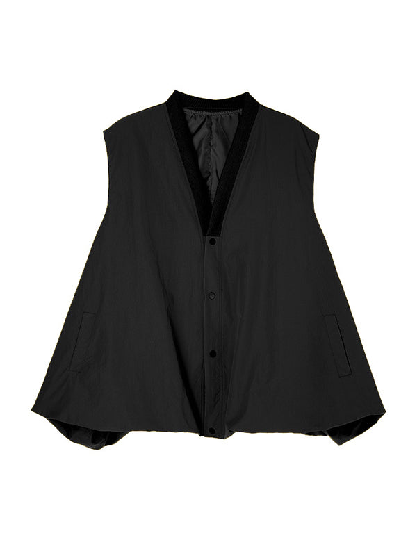 A-Line Hipster Buttoned Solid Color V-Neck Vest Top