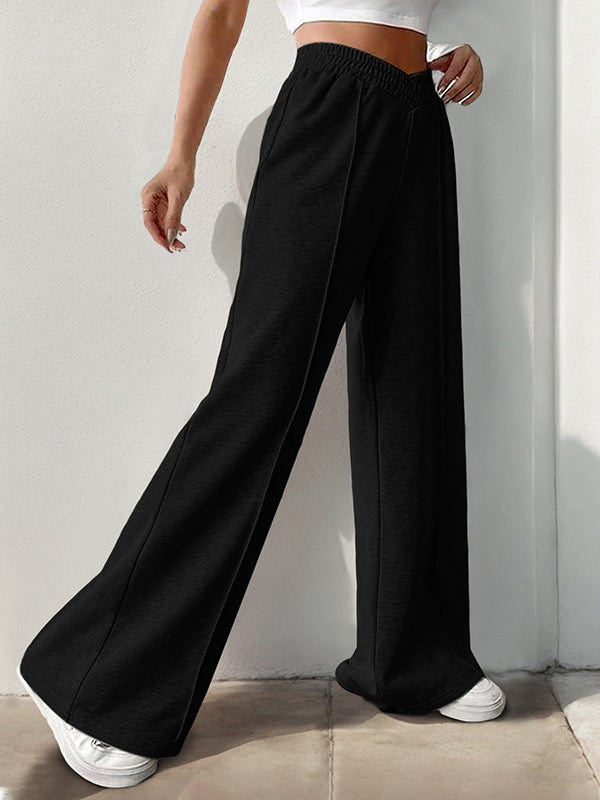 High Waisted Loose Elasticity Solid Color Pants Trousers