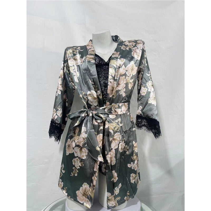 Women Sexy Bathrobe Morning Gown Satin Nightgown