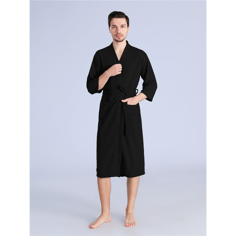 Fashion Casual Solid Color Waffle Thin Long-Sleeve Lace-Up Pajamas