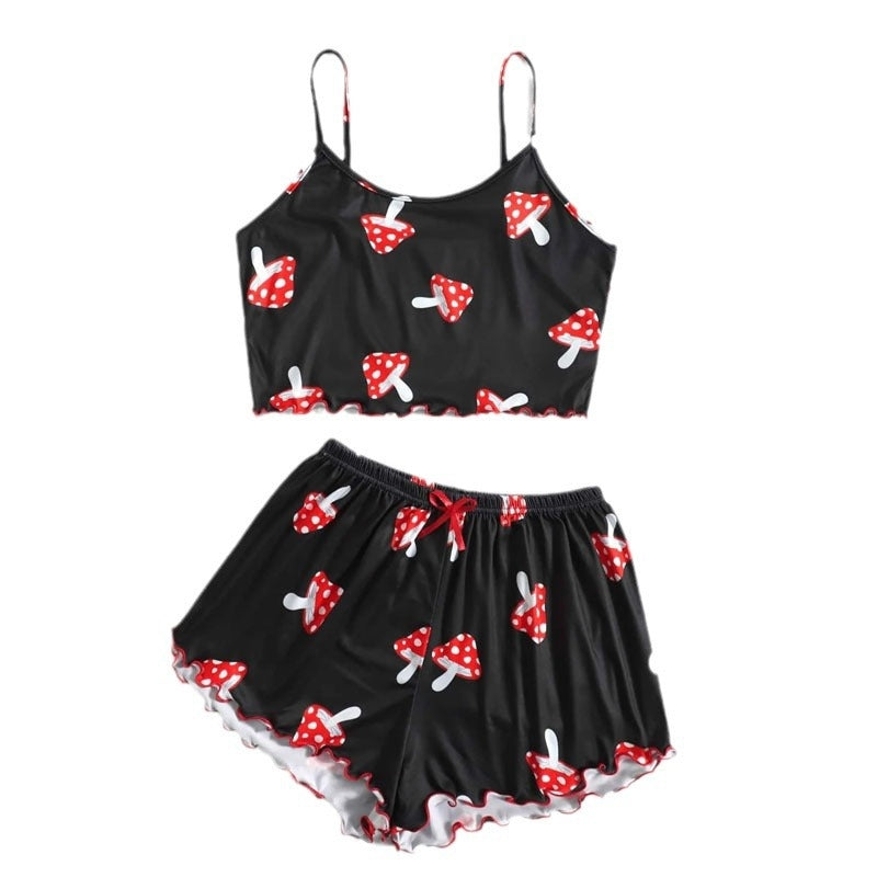 Women Fashion Mushroom Print Pajamas Two-Piece Set