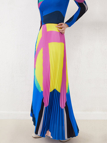 A-Line Loose Contrast Color Pleated Skirts Bottoms